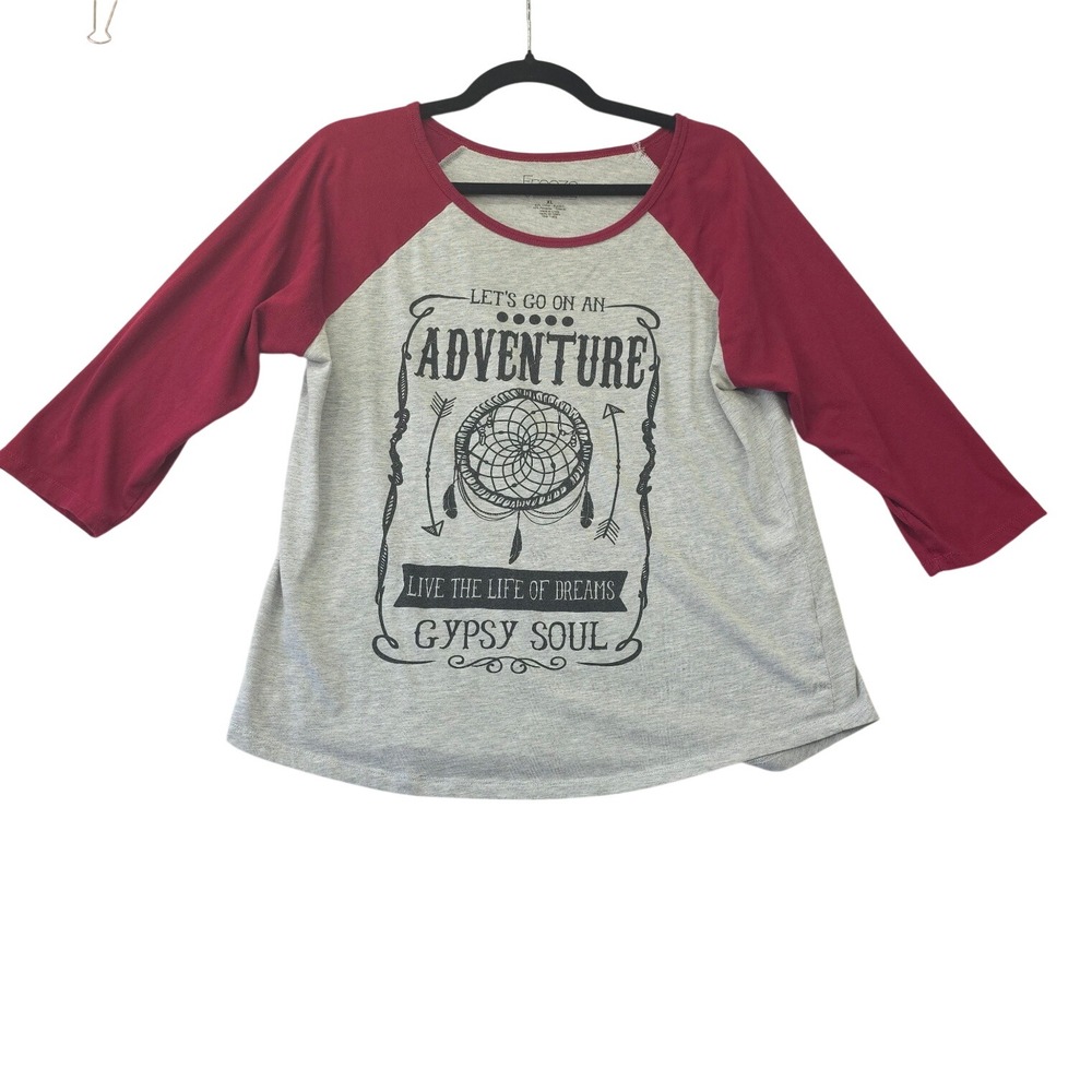 Freeze Gypsy Soul Adventure Dreamcatcher Raglan Tee XL Gray Burgundy 3/4 Sleeve